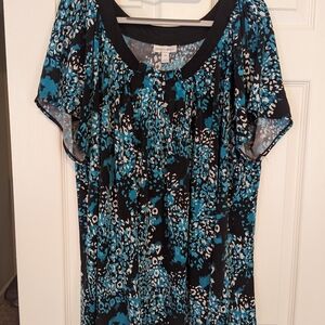 Fashion Bug Blue and Black Patterned Blouse
